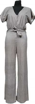 SISTERS POINT Kombinezon na Krótki Rękaw Wygodny Biało Czarny w Kratkę XS