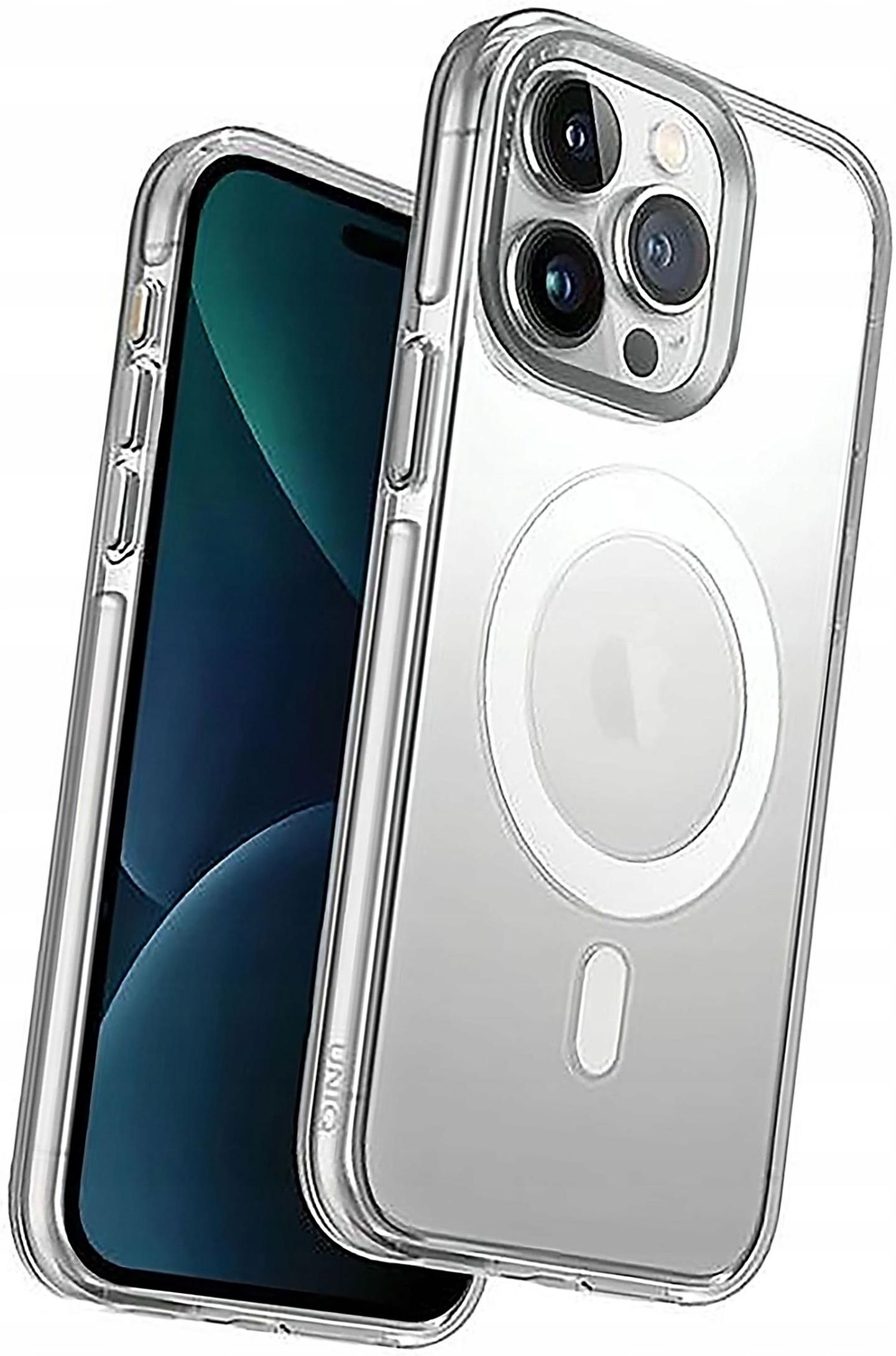UNIQ Calio Custodia Per IPhone 15 Pro Con Ricarica Magnetica MagClick - Protezione Antiurto 2,5mt - Grigio Con Cornice In Alluminio
