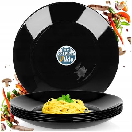 Vilde 6x Talerz Obiadowy Duży Płytki Płaski Na Obiad Czarny Zestaw Talerzy