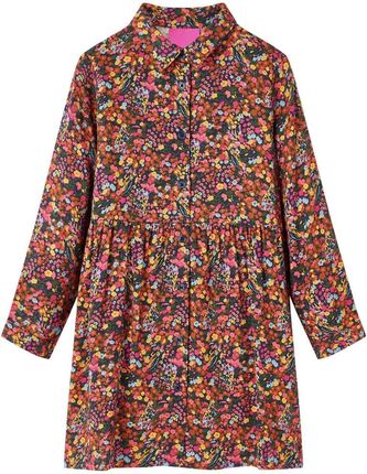 Dziecięca sukienka kwiatowa, długie rękawy, 100% lyocell, wielokolorowa, 140 (9-10 lat)