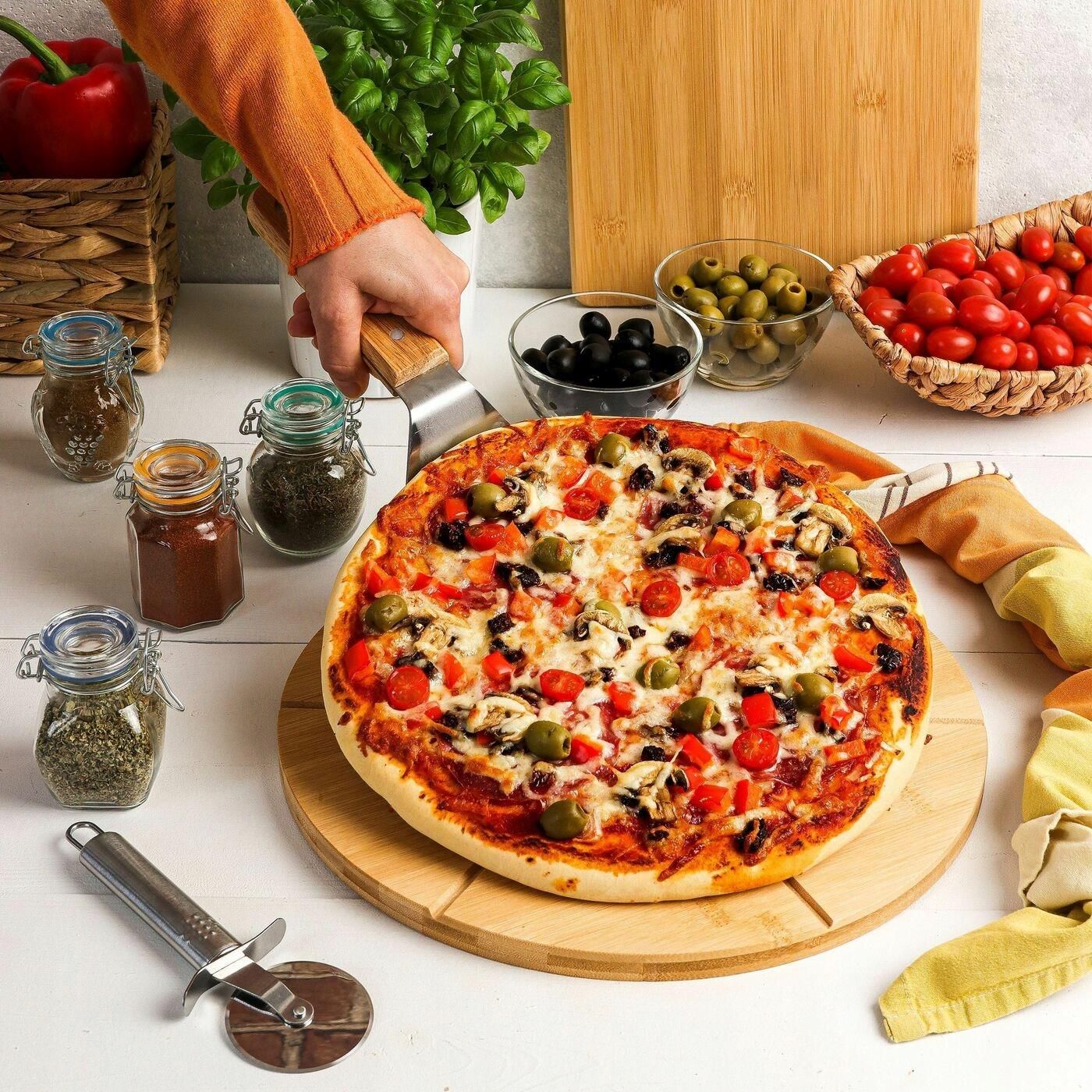 Ravi Deska Do Serwowania Pizzy I Tart 30cm Bambus Okrągła Dzielona Rawi ...