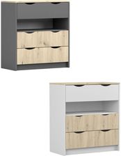 Zdjęcie Komoda Joy 3S z 3 szufladami i półką, pokój dziecięcy, dwa kolory do wyboru szary, biały + dąb artisan - Tłuszcz