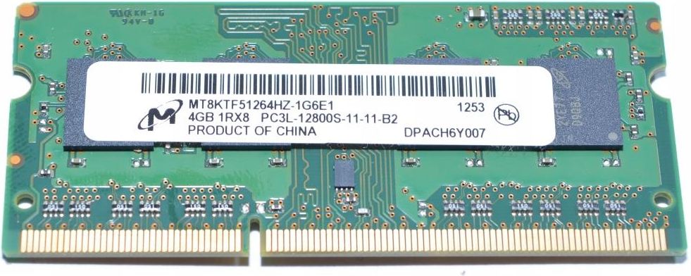 Barrette RAM DDR3 4 Go Pour PC Portable - Micron PC3L-12800S (1600 MHz), 204 Pins, Non-ECC