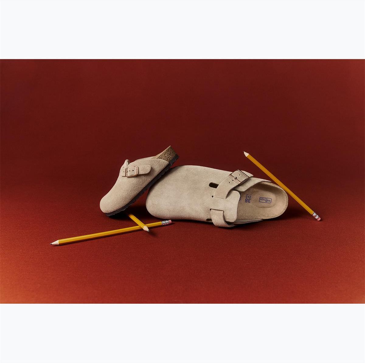 Birkenstock boston taupe size39（25.5） Birkenstock Męskie zamszowe chodaki Boston z miękką wkładką