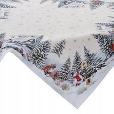 Zdjęcie Eurofirany Obrus świąteczny gobelinowy 100x100 naturalny srebrny zimowy krajobraz 1834500470 - Chodzież
