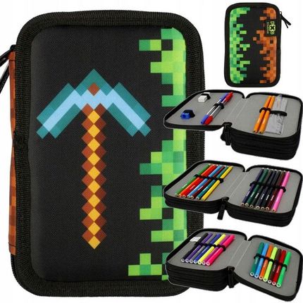 Starpak Piórnik Szkolny Trzykomorowy Potrójny Z Wyposażeniem Dla Chłopca Piksele