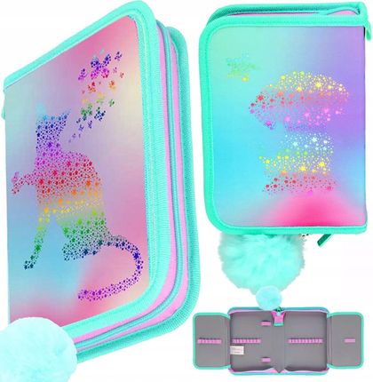 Starpak Piórnik Szkolny Rozkładany Dwuklapkowy Dziewczynki Ombre Kot Pies Kotkiem