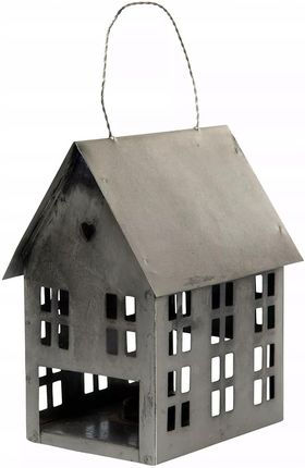Skandi Lampion Domek Wiszący/Stojący Metalowy Srebrny Loft Skandynawski 17x14cm (2190)