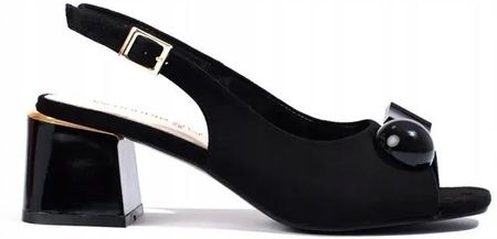 Sandały zamszowe na niskim obcasie czarne 36