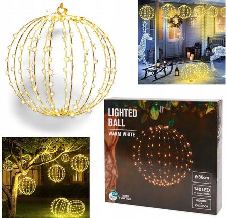 KULA ŚWIETLNA LAMPKI ZEW/WEW OGRODOWA DEKORACJA WISZĄCA 140 LED świecąca