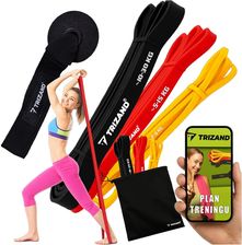 Zdjęcie Gumy do Ćwiczeń Oporowe Fitness Zestaw 3 Taśmy + Zaczep + Plan Treningowy. Trizand 25879 - Świętochłowice