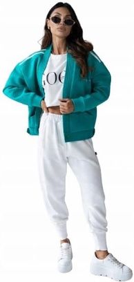 Miętowa Bluza damska sportowa bomberka z kieszeniami i logo MCO–Uniwersalna