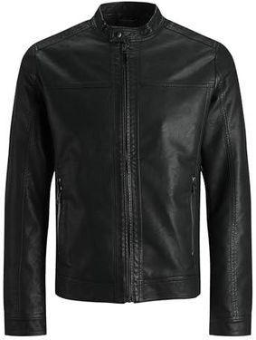 JACK & JONES Kurtka męska Jjewarner Noos ze sztucznej skóry, czarny, L [esnt]