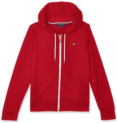 Tommy Hilfiger Damska bluza na zamek błyskawiczny z kapturem, klasyczna bluza ze sznurkami i kapturem, Szkarłatowy, XS [esnt]