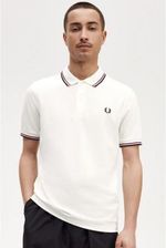 Zdjęcie Fred Perry dla mężczyzn. M3600 Koszulka polo z białą lamówką (XL), Biały, Zwykły, Bawełna, Krótki r& - Szadek
