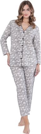 Piżama damska rozpinana LEVEZA BRONIA 1609, 100% bawełna, piaskowo-czarna, M-2XL