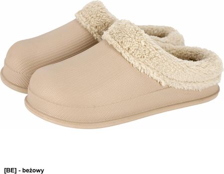 BCFLUFF - Klapki damskie FLUFF tworzywo EVA ocieplane futerkiem wsuwane wyprofilowane - beżowy