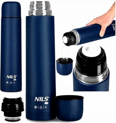 Nils Camp Kubek Termiczny Butelka Termos Stal Nierdzewna Szczelny Bezpieczny 1L Niebieski