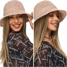 Kapelusz Damski plażowy letni lato przeciwsłoneczny słomiany bucket pudrowy