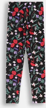 Legginsy z długą nogawką czarne z nadrukiem w kwiaty na całości