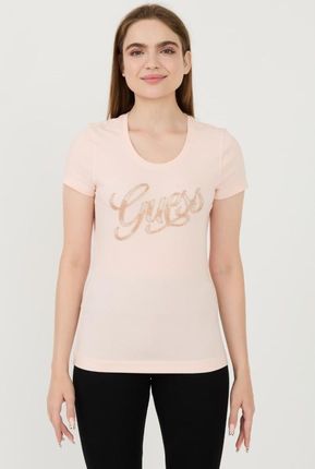 GUESS Różowy t-shirt Script, Rozmiar XL