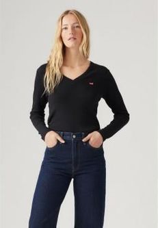 Levi's dla kobiet. A9330-0000 Essential Housemark T-shirt czarny (XS), Zwykły, Bawełna, Długie rękawy