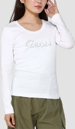 GUESS Biały damski longsleeve Embro Script, Rozmiar XL