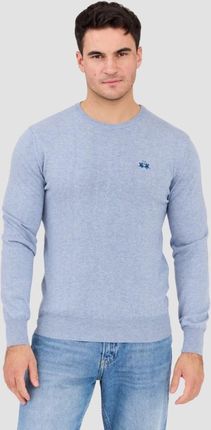 LA MARTINA Błękitny sweter męski BASIC COTTON WOOL, Rozmiar M