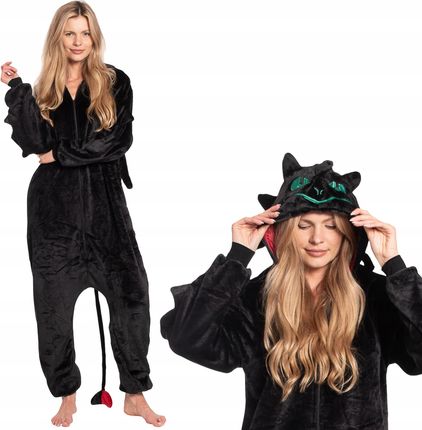 Piżama Damska Kombinezon Kigurumi Onesie Smok Szczerbatek Czarny 175-185 XL