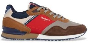 Pepe Jeans dla mężczyzn. PMS400012 Brązowe skórzane trampki London Mood (43), Skóra, Brązowy, Mapa, Smycze, Zwykły