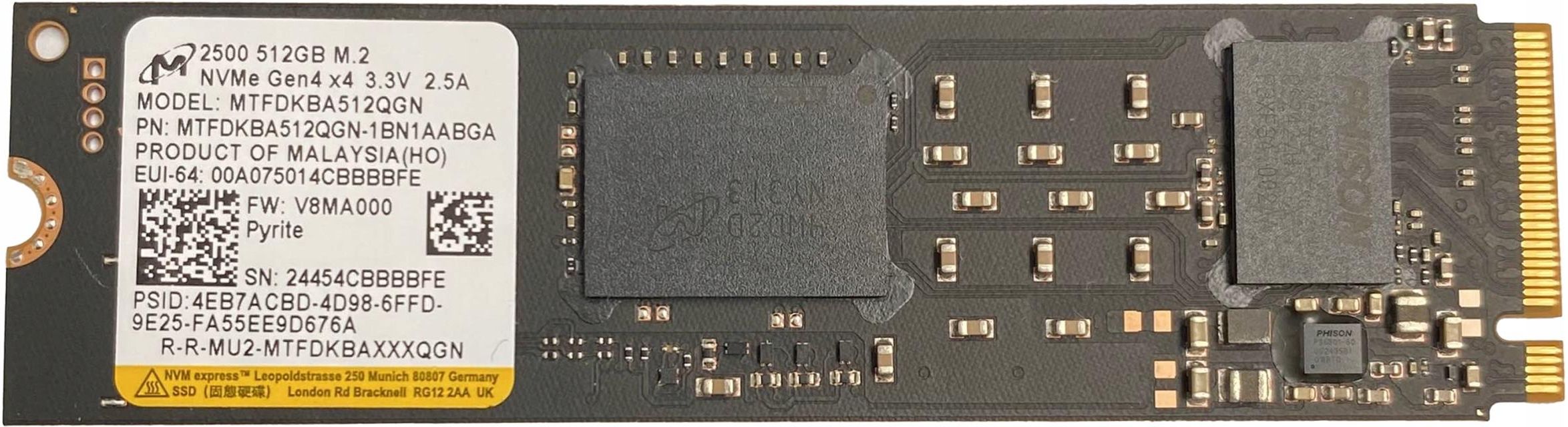 Dysk SSD Micron 2500 512GB M.2 NVMe 2280 PCIe Gen4 x4