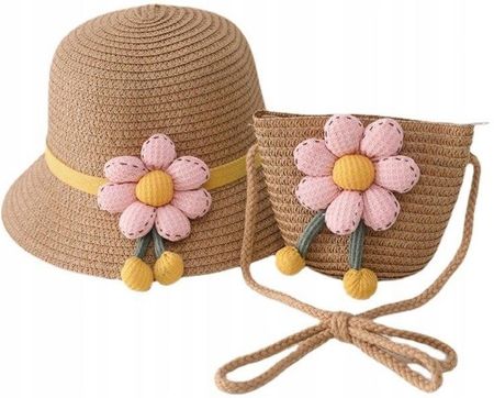 Zestaw kapelusz i torebka dla dziewczynki słomkowy kwiatek 52 cm