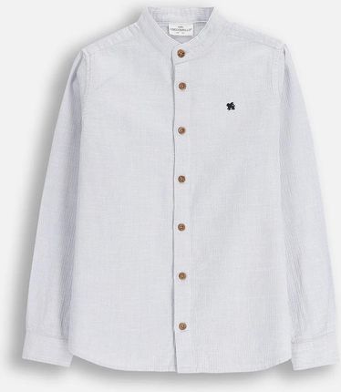 Koszula z długim rękawem niebieska z haftem na piersi bez kołnierzyka