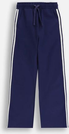Spodnie dresowe granatowe z rozszerzaną nogawką i ozdobną taśmą po bokach