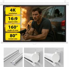 Zdjęcie Camrock Ekran Projekcyjny 80 Cali Do Projektora Rzutnika Biały 16:9 (CR4772) - Puszczykowo