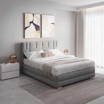 New Concept Łóżko Linen Kontynentalne Light : Rozmiar - 160X200, Pojemnik Z Pojemnikiem, Tkanina Grupa Iv, Nogi Skośna Drewniana Buk
