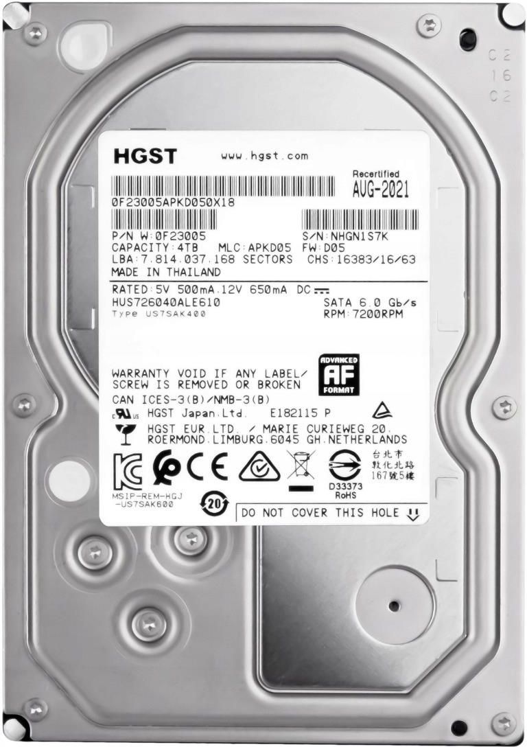 HGST Ultrastar 7 K6000 6TB Disque Dur 7200 TR/Min SATA Cache 128 Mo 24 x 7 6 Go/s 8,9 cm 3,5 Pouces Interne hus726060ale610