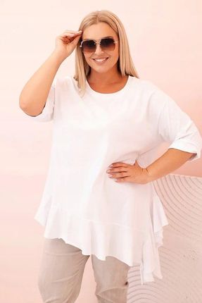 Bluzka Plus Size Biała Bawełna Falbana Rękaw 3/4 XL–4XL
