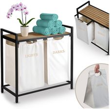 Zdjęcie Global Income Kosz Na Pranie Z Półką Massido 80L Dwukomorowy Pojemnik 74X72X33Cm Beżowy (678301) - Wolbrom