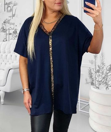 Granatowa dłuższa z cekinami r.UNI do 44/46/48/m.50 dekolt serek