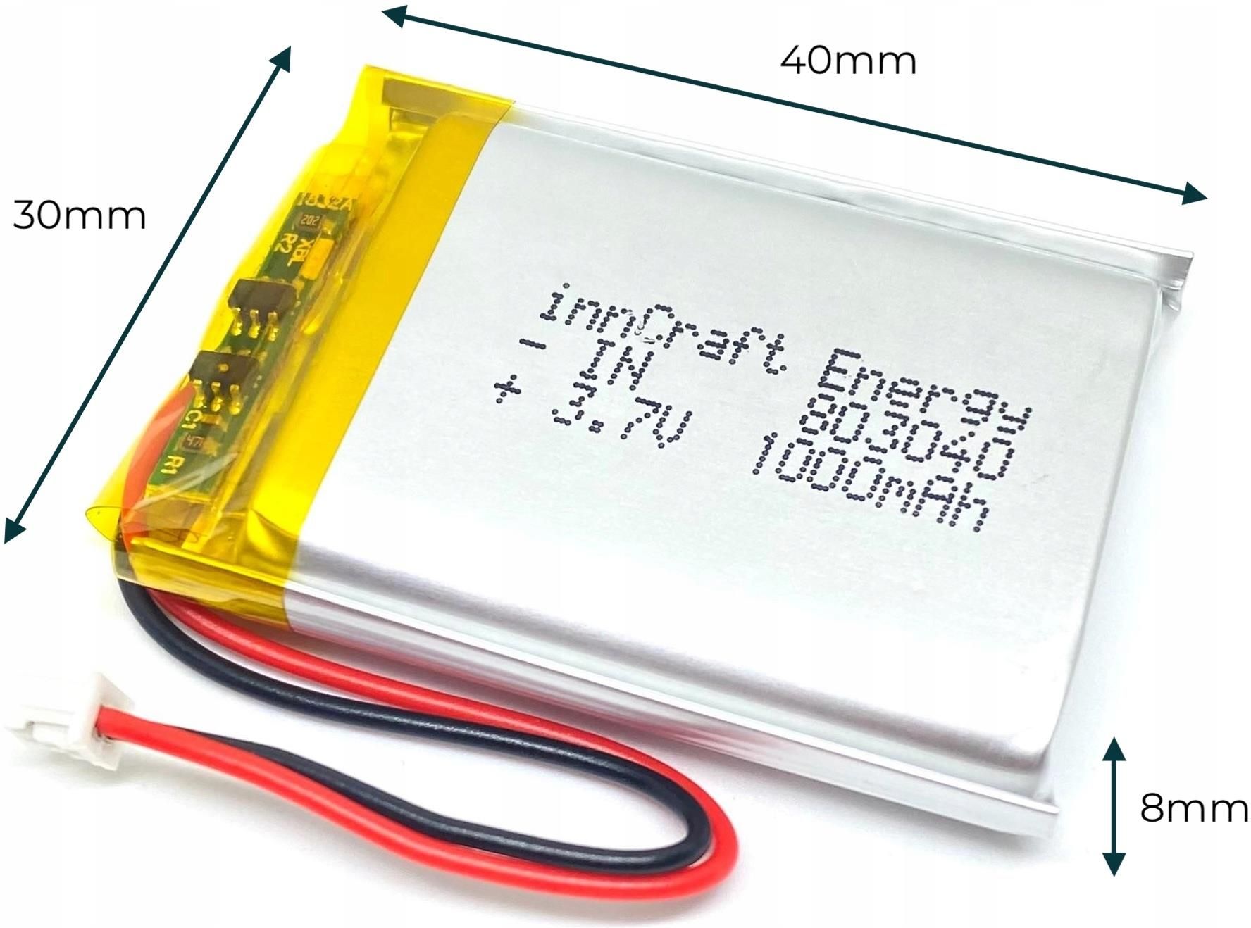 Batteria Li-Po InnCraft Energy 600mAh 3,7V 403048 Con Connettore Molex 51021 1,25mm, Per Altoparlanti, Mouse, Progetti IoT E Fai-da-te