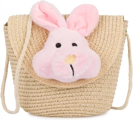 Dziecięca torebka słomkowa z pluszowym króliczkiem