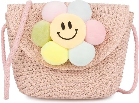Torebka dziecięca boho słomkowa z kwiatkiem letnia torebeczka na ramię dziewczęca