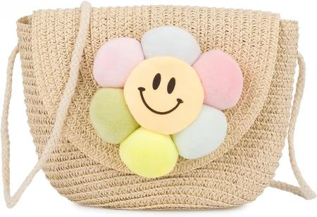 Torebka dziecięca boho słomkowa z kwiatkiem letnia torebeczka na ramię dziewczęca