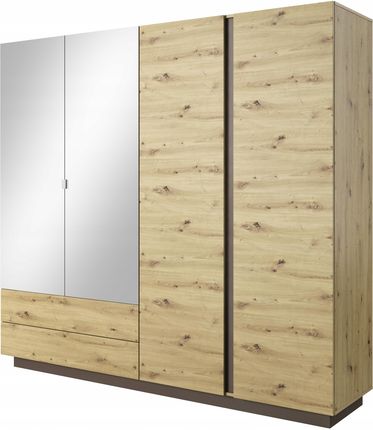 Furnidea Szafa Arco 220Cm Dąb Artisan / Szary Grafit Pojemna Przesuwna Z Lustrem