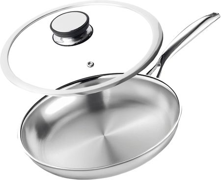 Profesjonalna patelnia stalowa 28 cm z pokrywką Na indukcje Gaz Nierdzewna Hikari