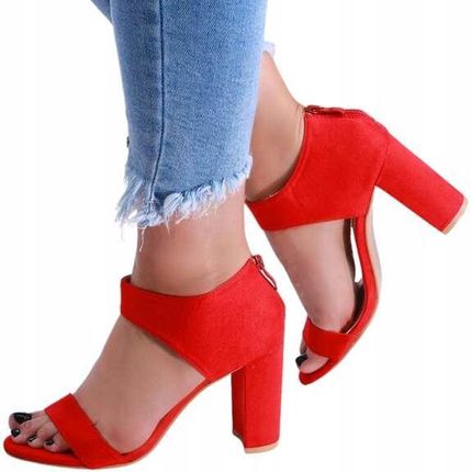 CZERWONE DAMSKIE SANDAŁY LETNIE BUTY NA OBCASIE SŁUPKU 12216 37