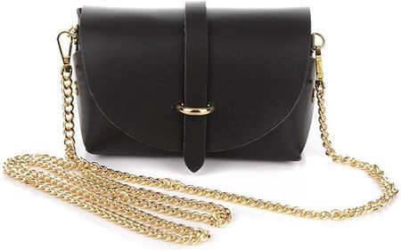 CZARNA MAŁA WŁOSKA SKÓRZANA DAMSKA TOREBKA WIECZOROWA KOKTAJLOWA NA ŁAŃCUSZKU P45