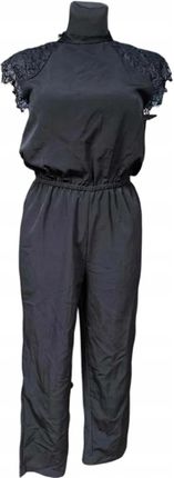 PIECES Kombinezon na Krótki Rękaw z Koronką Wygodny Elegancki Czarny S