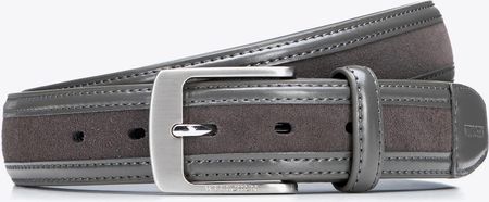 Skórzany pasek męski z połączeniem dwóch faktur szary